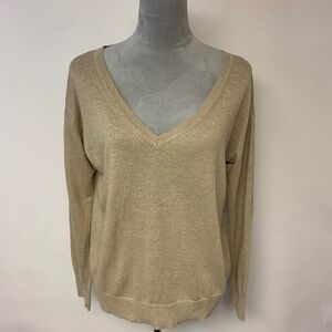 Banana Republic Sweater Womens SZ Small Tan Linen Blend Neutral Beach Coastal